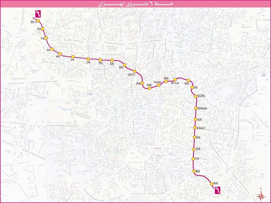 نقشه خط 6 متروی تهران